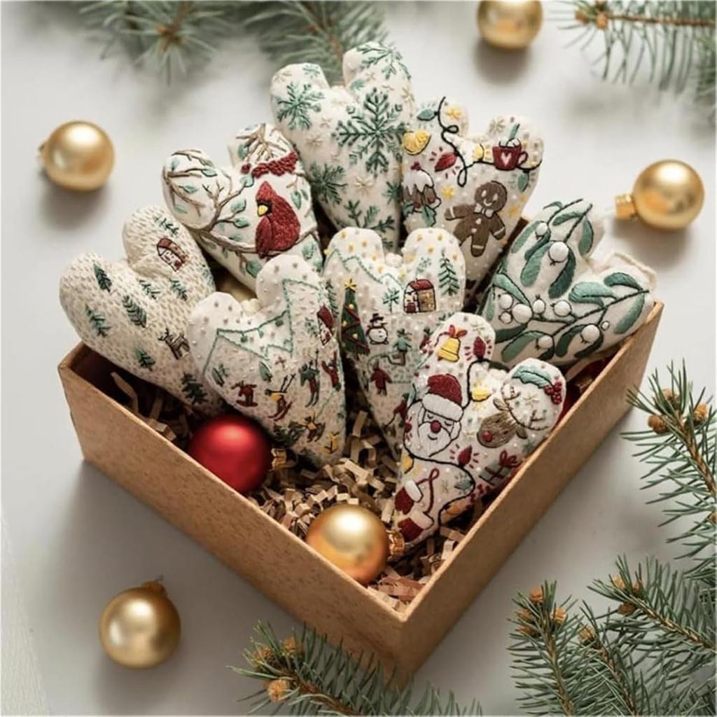 8Pcs DIY Heart Embroidery Christmas Cross Stitch Kit with Needles Heart Xmas Embroidery Kit Heart Cross Stitch Kit(Material Pack