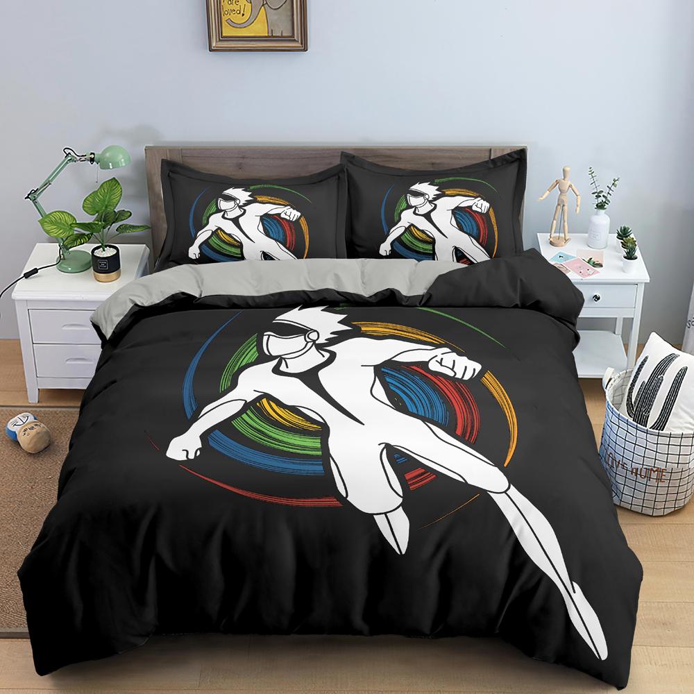 Sport Polyester Duvet Cover Set King Queen Size Bedding Set Sport Player Action on Spin Wheel Graphic Bedclothes Bedroom Decor