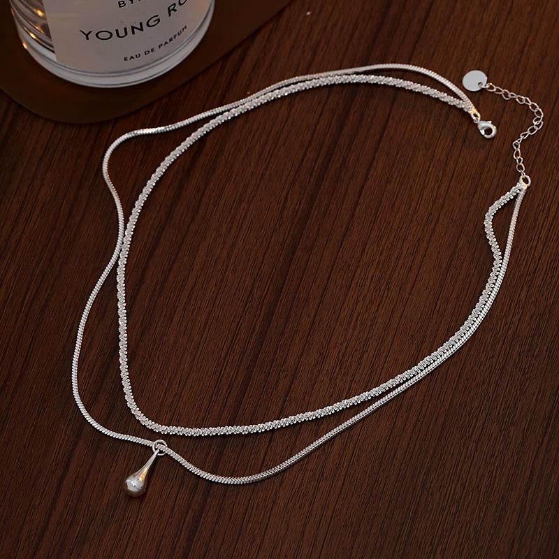 

925 Silver Double Chain Drop Pendant Necklace for Women Collarbone Accessories Fashion Fine Jewelry Wedding Party Gifts