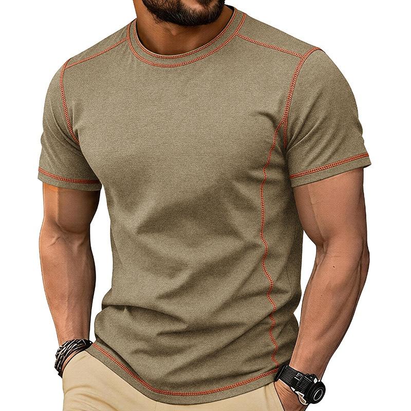 Men’s Short Sleeve Crew Neck T Shirt with Stitching Casual Lightweight Summer Top for Everyday Wear