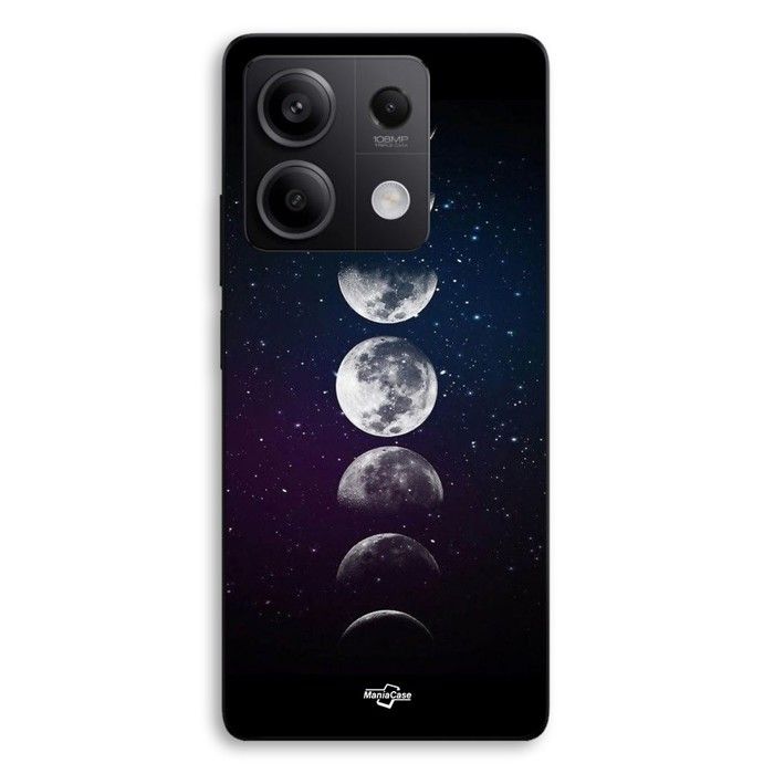 Coque de téléphone - MANIACASE - Xiaomi Redmi Note 13 5G - Noir - Silicone TPU - Motif Lune et Étoiles