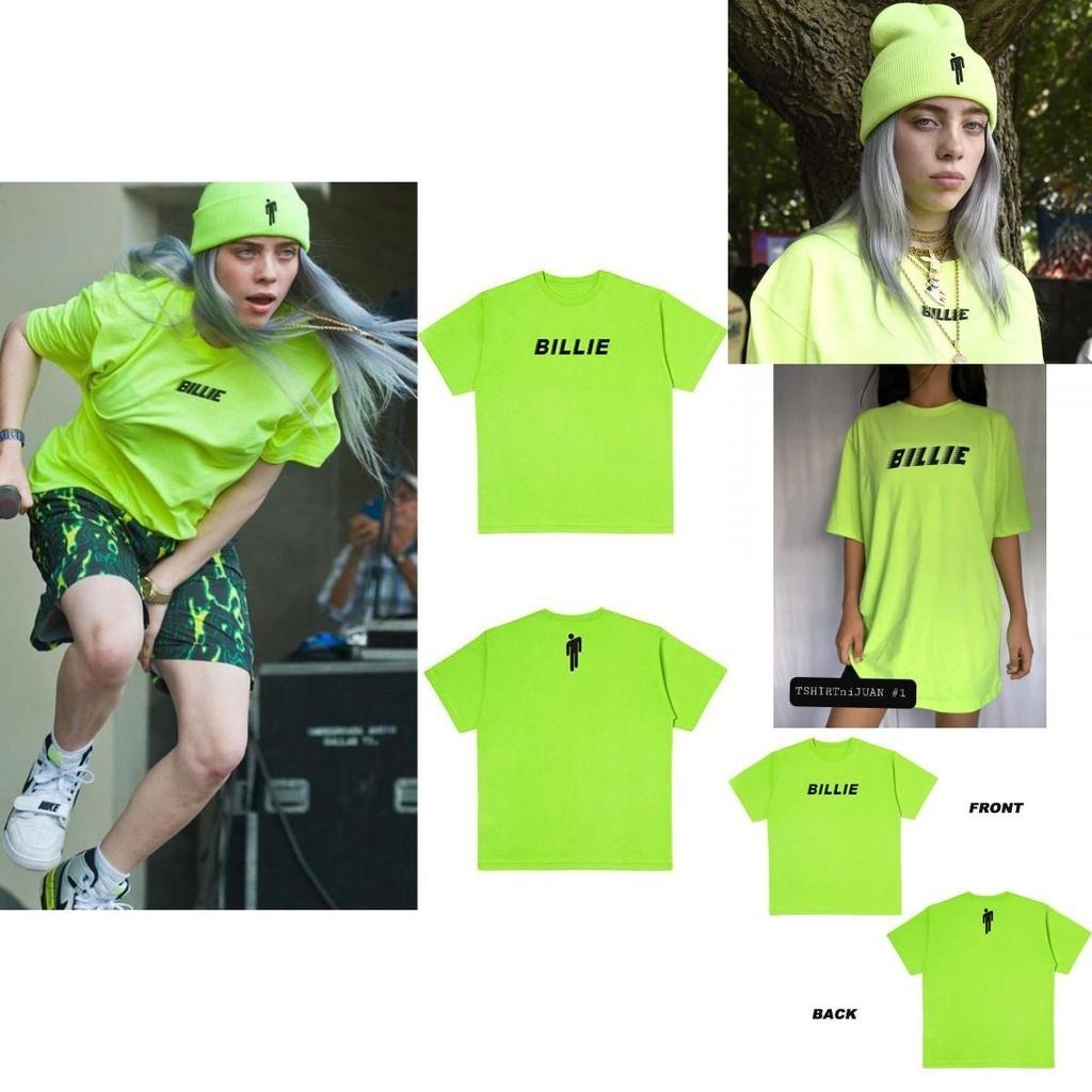 Billie Eilish Print Short Sleeve Crew Neck Tshirt For Women Summer Tops In Fluorescent Green