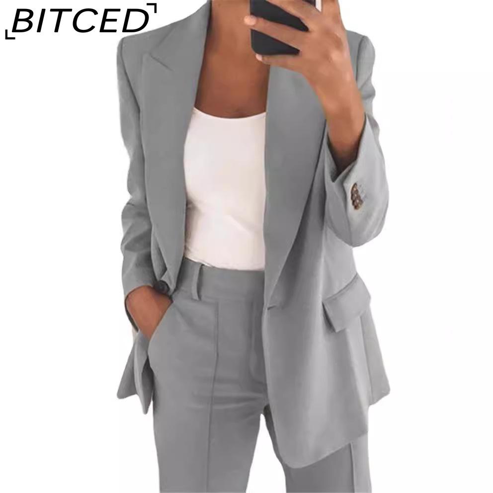 BITCED Women's Autumn Fashion: Tailored Collared Cardigan with Elegant Blazer Silhouette