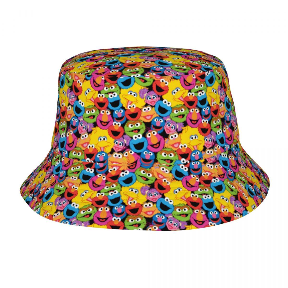 

Sesame Street Character Faces Unisex Bucket Hats Customized Summer Travel Beach Cookie Monster Hat