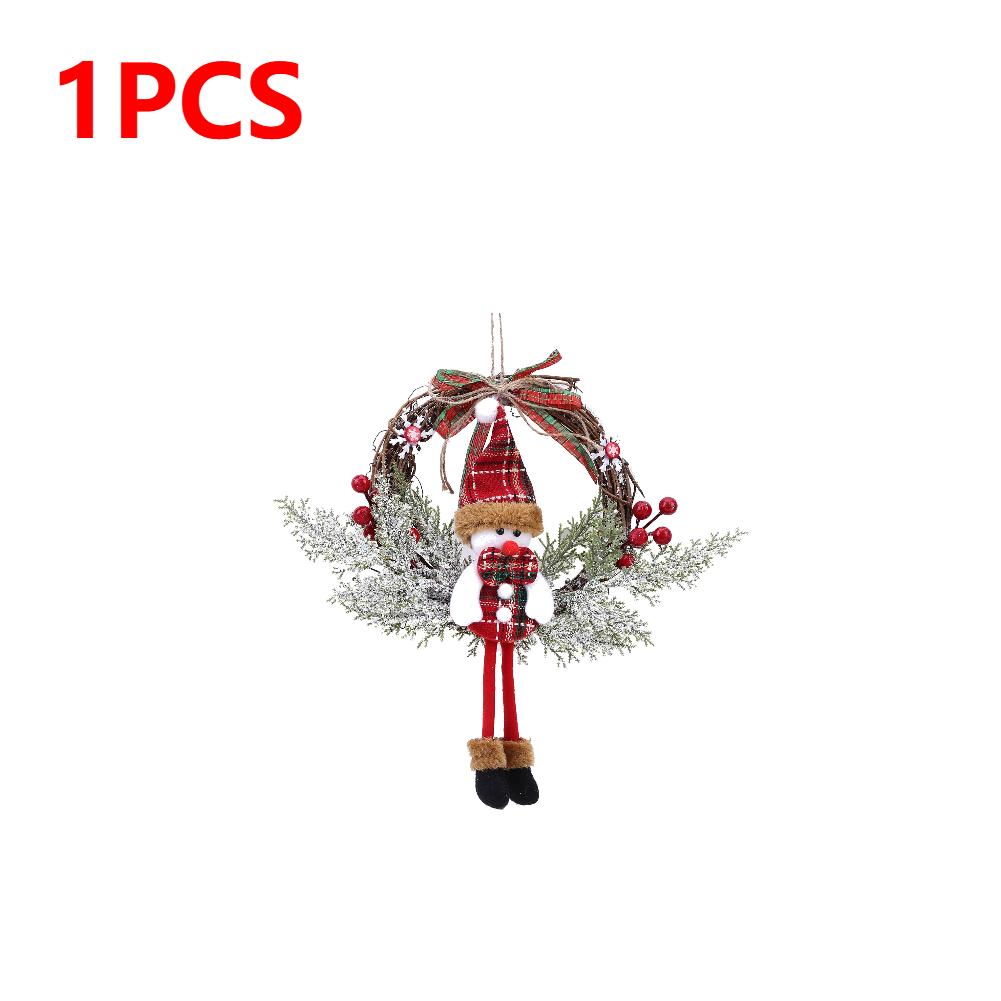 20cm Christmas Santa Berry Snowman Hanging Garland Front Door Window Artificial Wreath Xmas Holiday Art Wreath Wall Decoration
