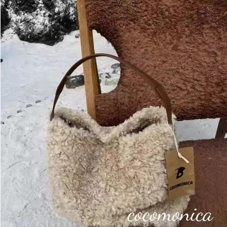 Damen Tasche Herbst Winter Luxus Mode Neu 2025 Imitation Lammwolle Umhängetasche Handtasche Einfach Büro Damen Tasche
