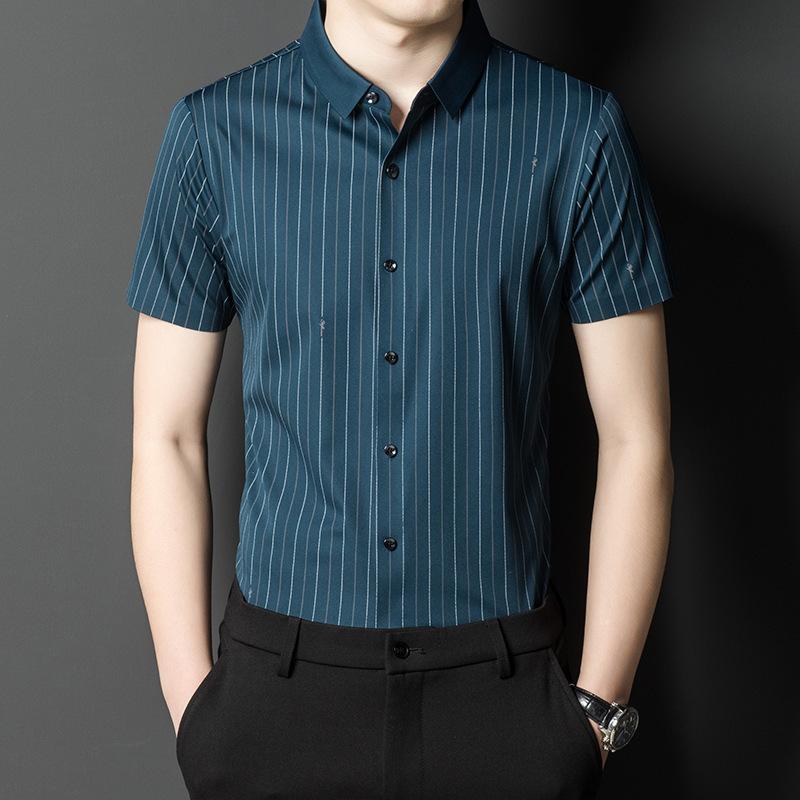Summer Business Young and Middle-Aged Men's Short-Sleeved Shirt Casual Thin Non-Ironing Striped Shirt Men