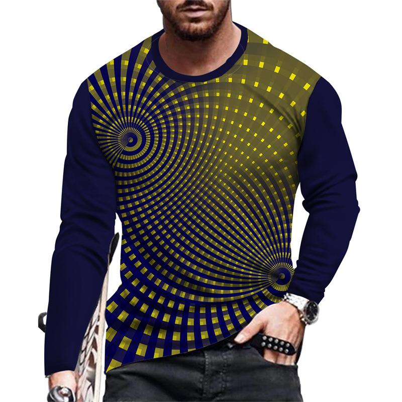 

Men Fashion 3D Printed T Shirts Autumn Casual Long Sleeves Loose Round Neck Tops Tees S