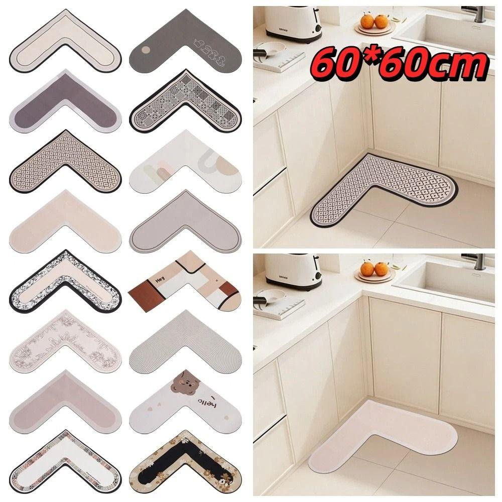 60*60cm Kitchen Carpet L-Shape Oil-Proof Anti-Slip Floor Mat Soft Wipable Surface Waterproof Doormat Home Decoration
