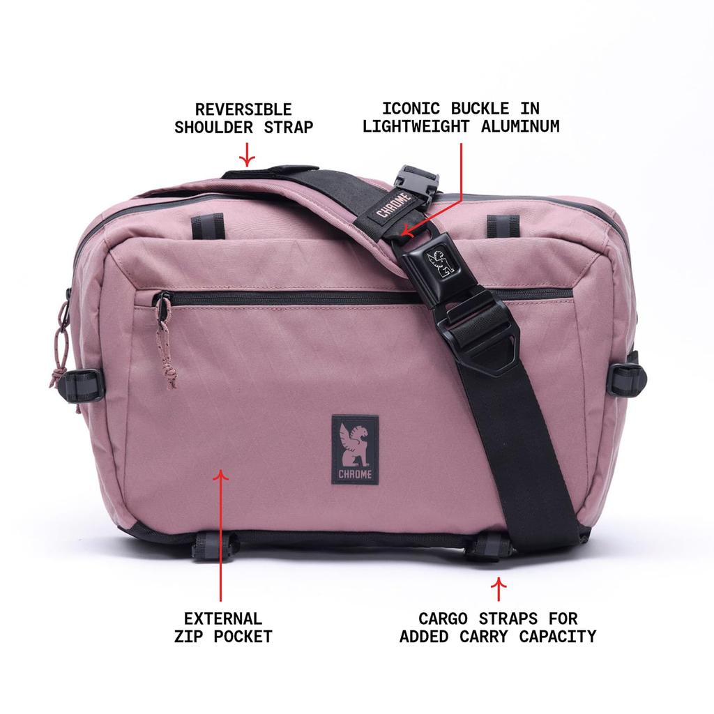 Chrome KADET Max (current Model) Body Bag In MUVXMAUVE X, Mauve, Purple, and Pink. Water-repellent.
