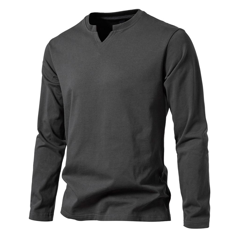 Men'S V Stand-Up Collar Long-Sleeved T-Shirt Men'S Fashion T-Shirt British Bottoming Shirt Casual Henry Collar T-Shirt