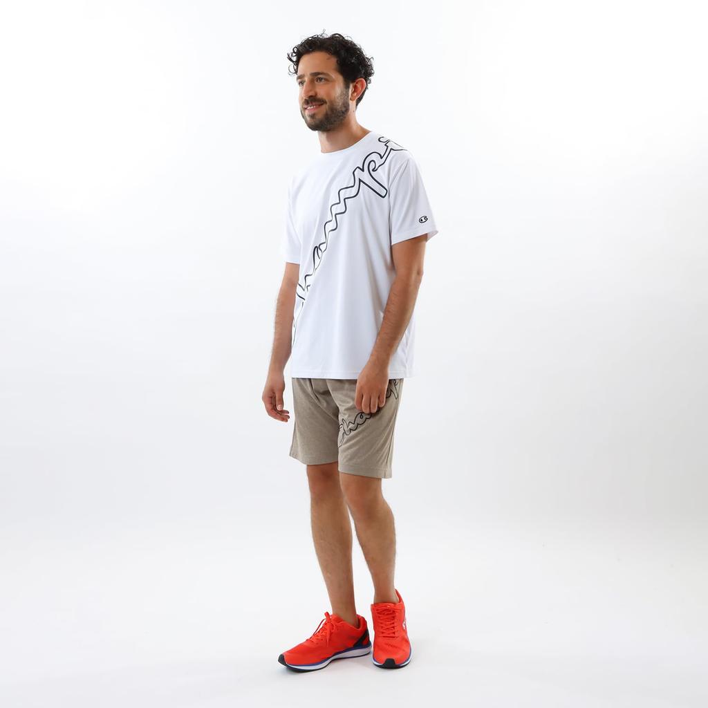 Champion Koszulka męska z krótkim rękawem, okrągły dekolt, z grafiką, logo, antybakteryjna, odporna, szybkoschnąca, ochrona UV, Biała, C3-ZS307