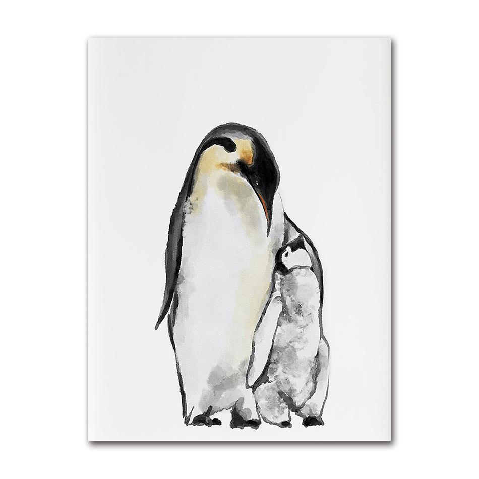 Watercolor Cute Penguin Family Poster Baby Animal Canvas Painting Print Wall Art Picture Nursery Baby Room Home Decor Mural