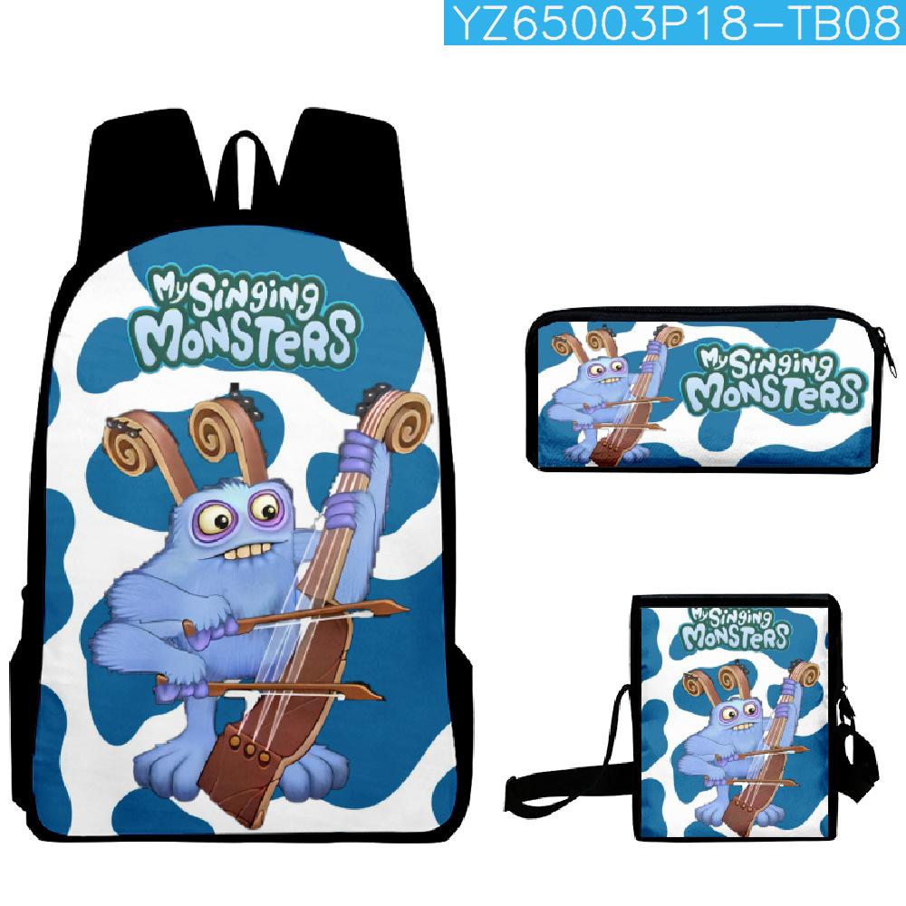 Classic Popular my singing monsters 3D Print 3pcs/Set School Bags Laptop Daypack Backpack Inclined shoulder bag Pencil Case