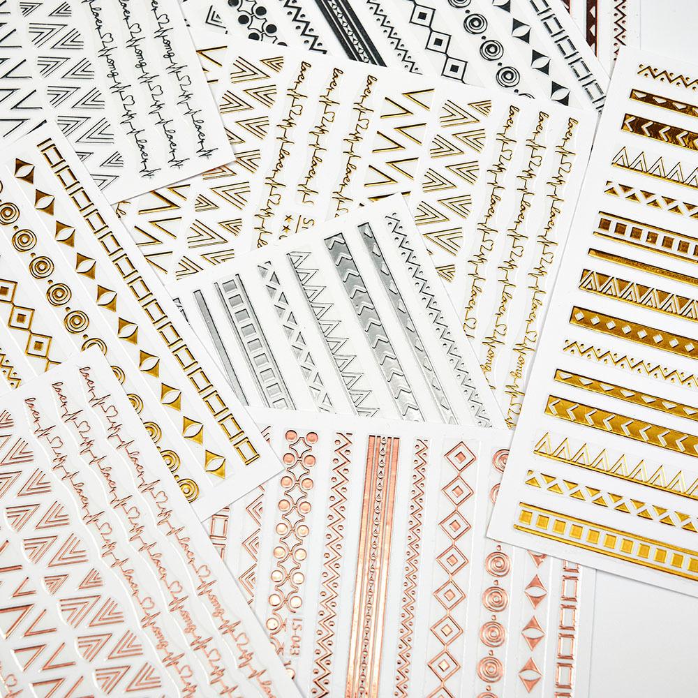 Egyptian Alien Text Full Sticker Geometric Shape Manicure 3D Rose Gold Silver Nail Diy Manicure Sticker