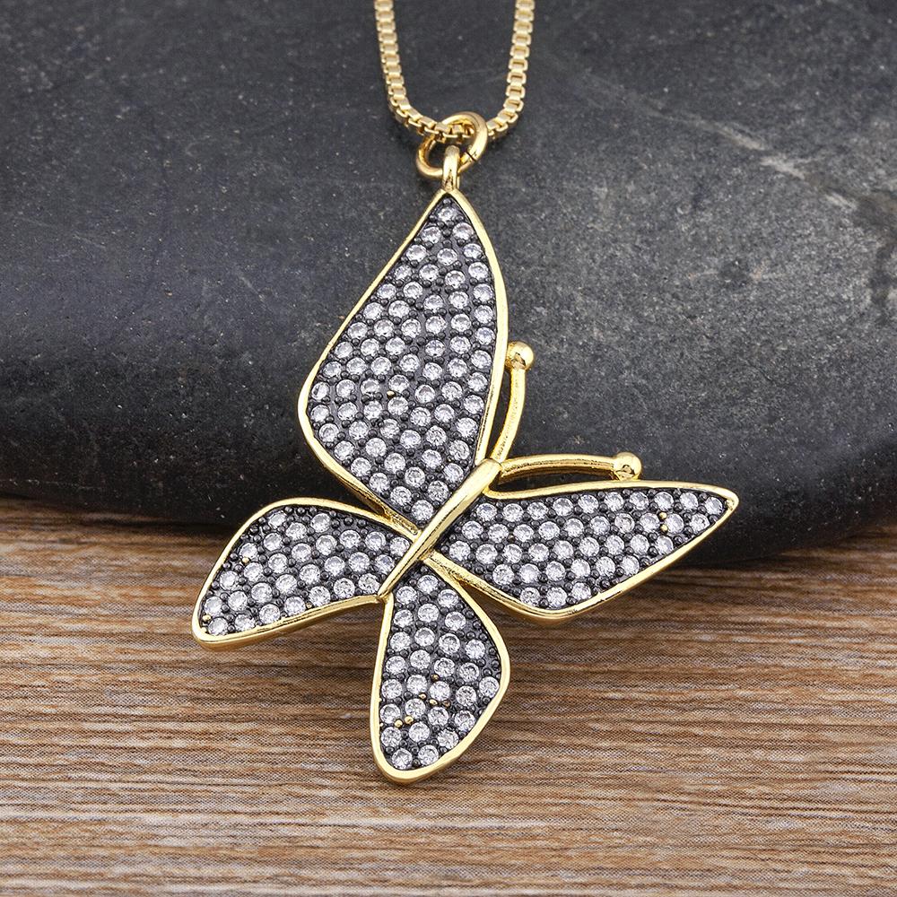 A zircon lucky butterfly pendant necklace for women crystal inlaid shiny temperament jewelry party gift