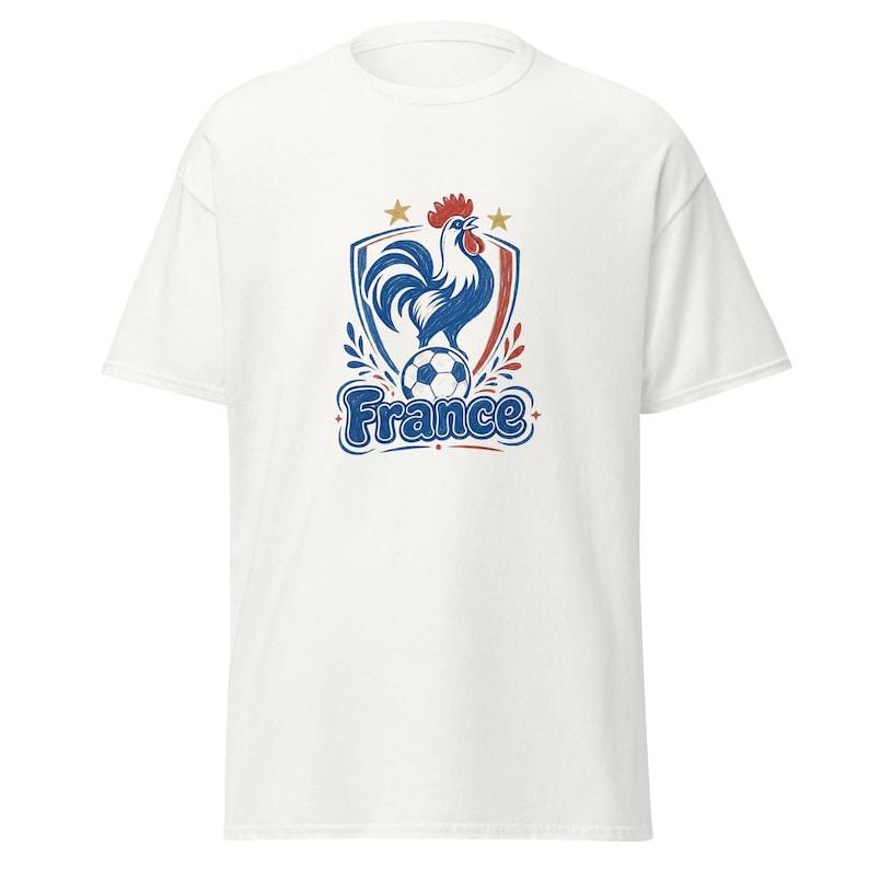 France Soccer 2026 World Cup T-Shirt | Hand-Drawn Gallic Rooster Crest with Stars & Soccer Ball XL