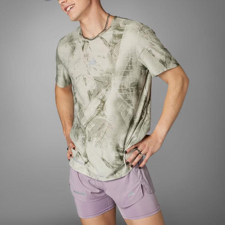 Adidas Allover Print Crew Neck T-Shirt Men Tops Green Grey IN0103