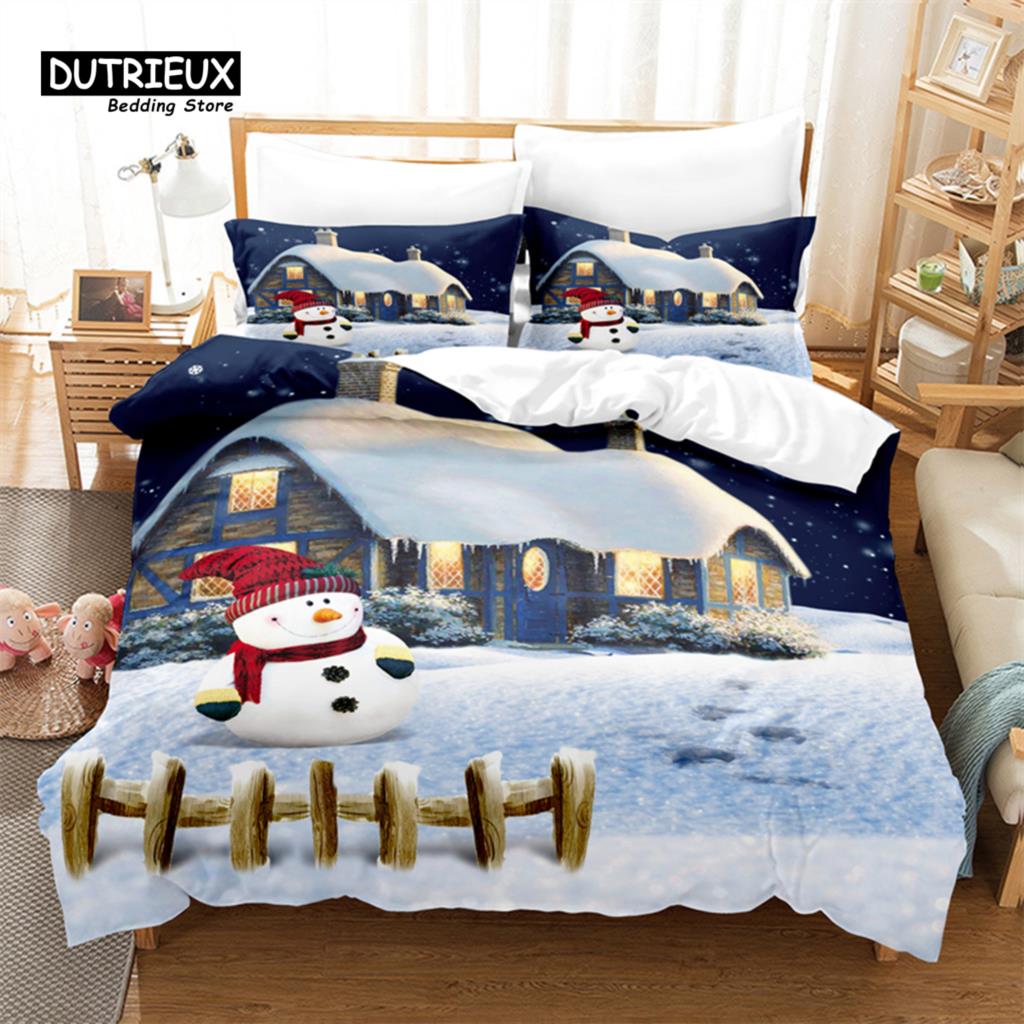 Christmas Snowman Duvet Cover Set, Fashion Bedding Set, Soft Comfortable Breathable Duvet Cover, For Bedroom Guest Room Decor