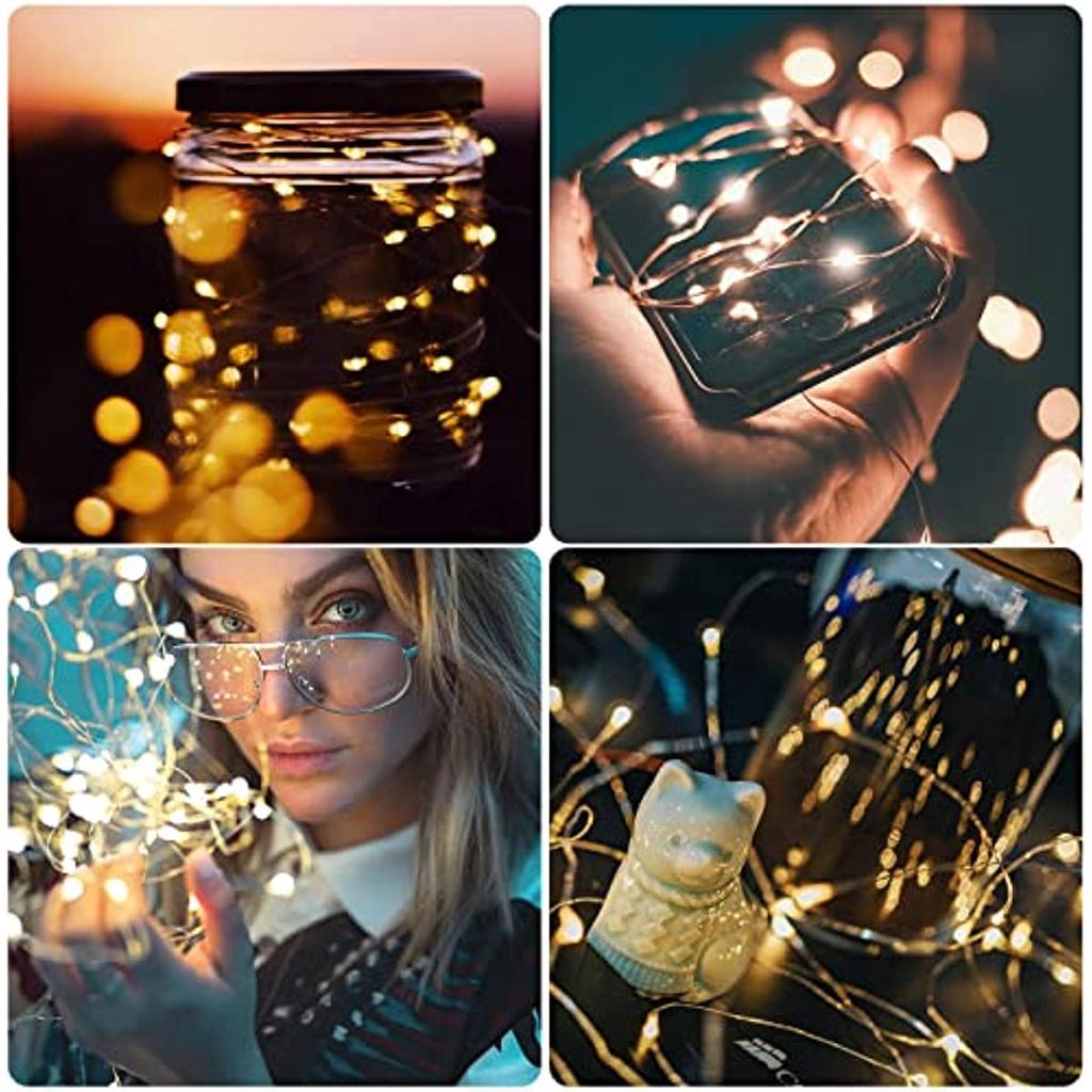 Chain Lights With Batteries, 20 LEDs 2M Copper Wire Garlands Lights Micro, 230307ESBS007Outdoor, Wedding, Christmas Party, Warm White (6 PACK