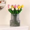 Ribbed Flower Display Jar in Fluted Glass, Indoor Accent Vessel for Cut Flowers, Artificial Bunches, and Desk Placement