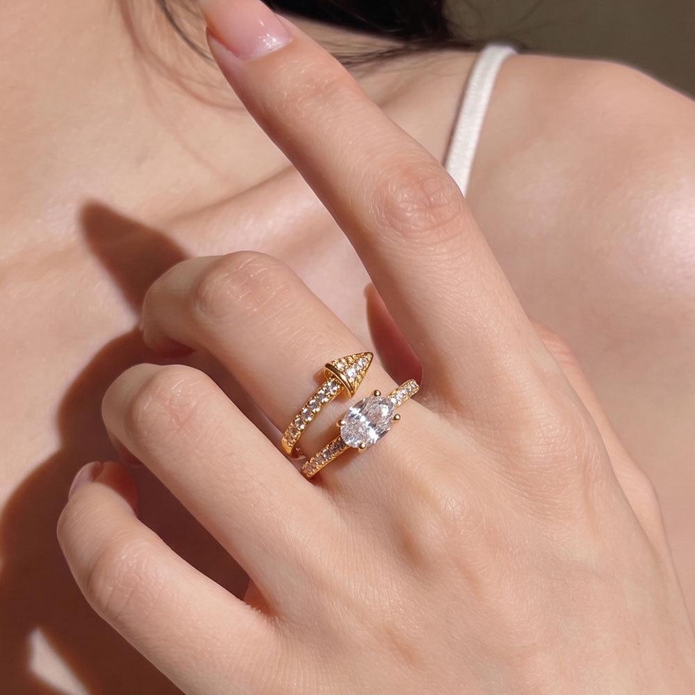 Exquisite Zircon Water Drop Open Ring: Women's High-End, Stylish, Versatile, Niche Design