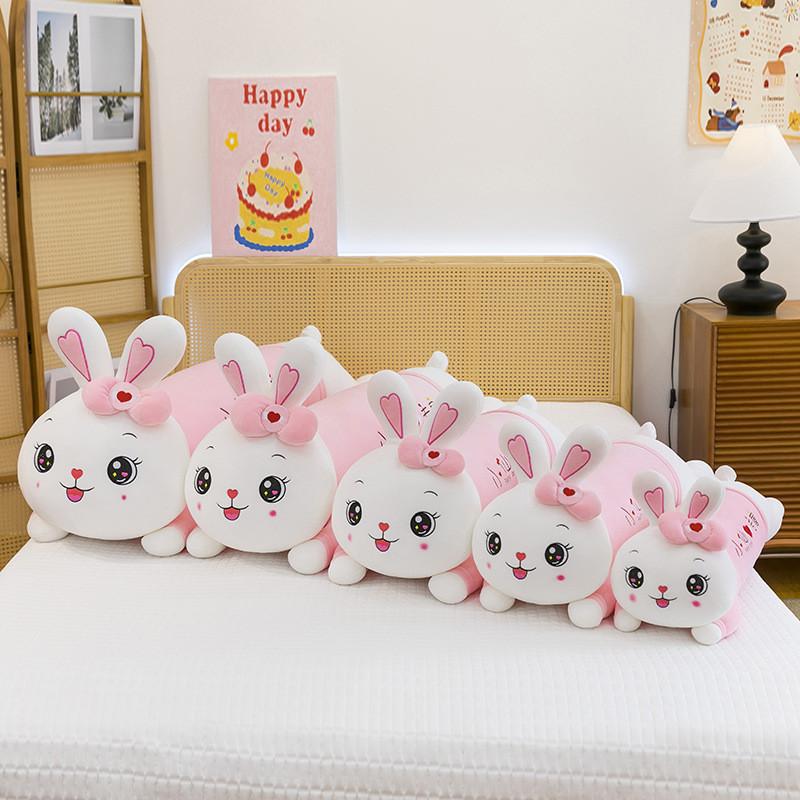 Rabbit Long Plush Toy With Bow And Embroidery Design For Kids Girls Sleep Gift