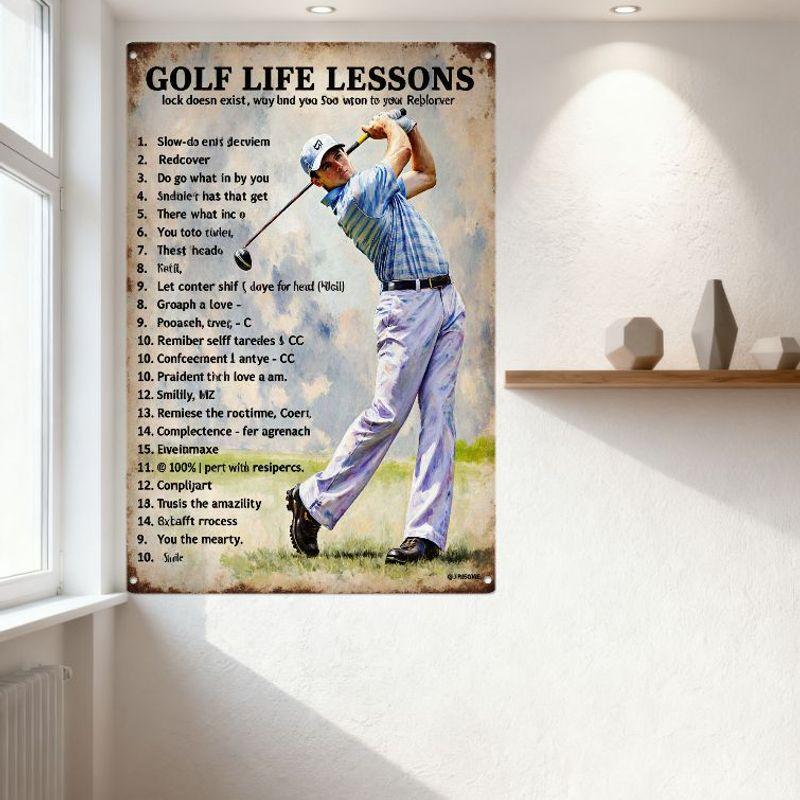 Vintage Golf Livslektioner Metallplåtskylt, Nyckfull Golftränare Mitt i Svingen Väggdekor med Rustik Tennestetik för Hembar Man Cave