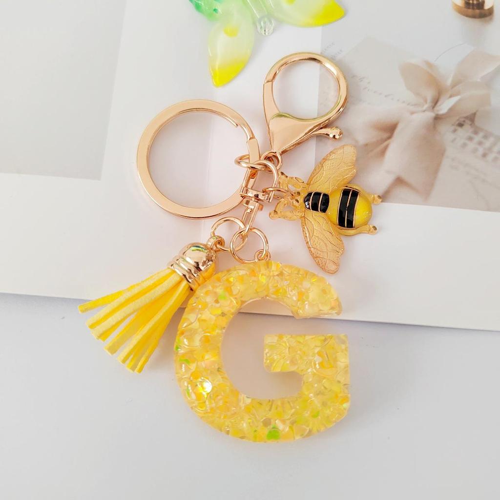 Yellow Bee Resin Glitter Letter Keychain Pendant Ornament