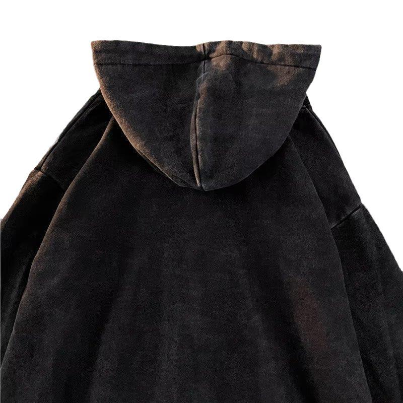Retro Washed Distressed Men's Hooded Sweater Cardigan - Japanese Casual Spring/Autumn Style