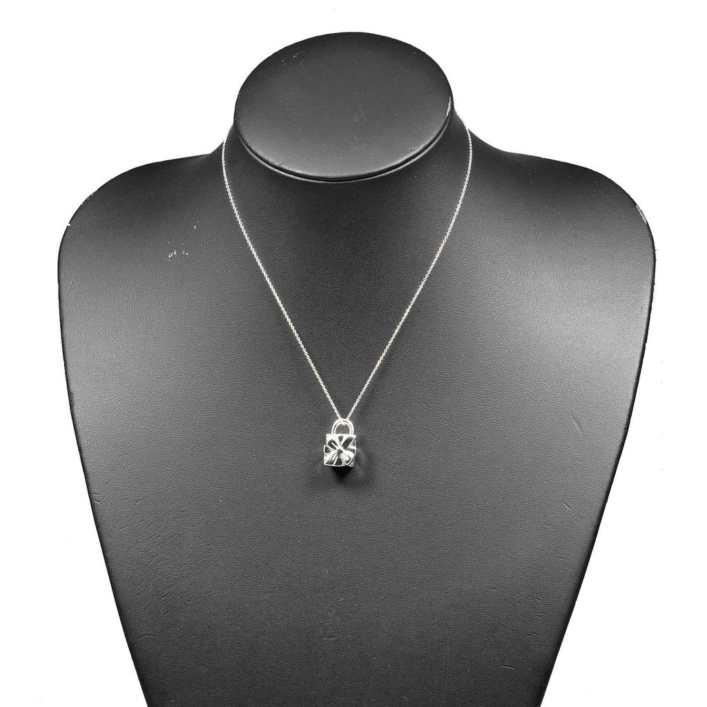 TIFFANY&Co. Ribbon Box Lock Necklace Silver925 15.6g Women Used