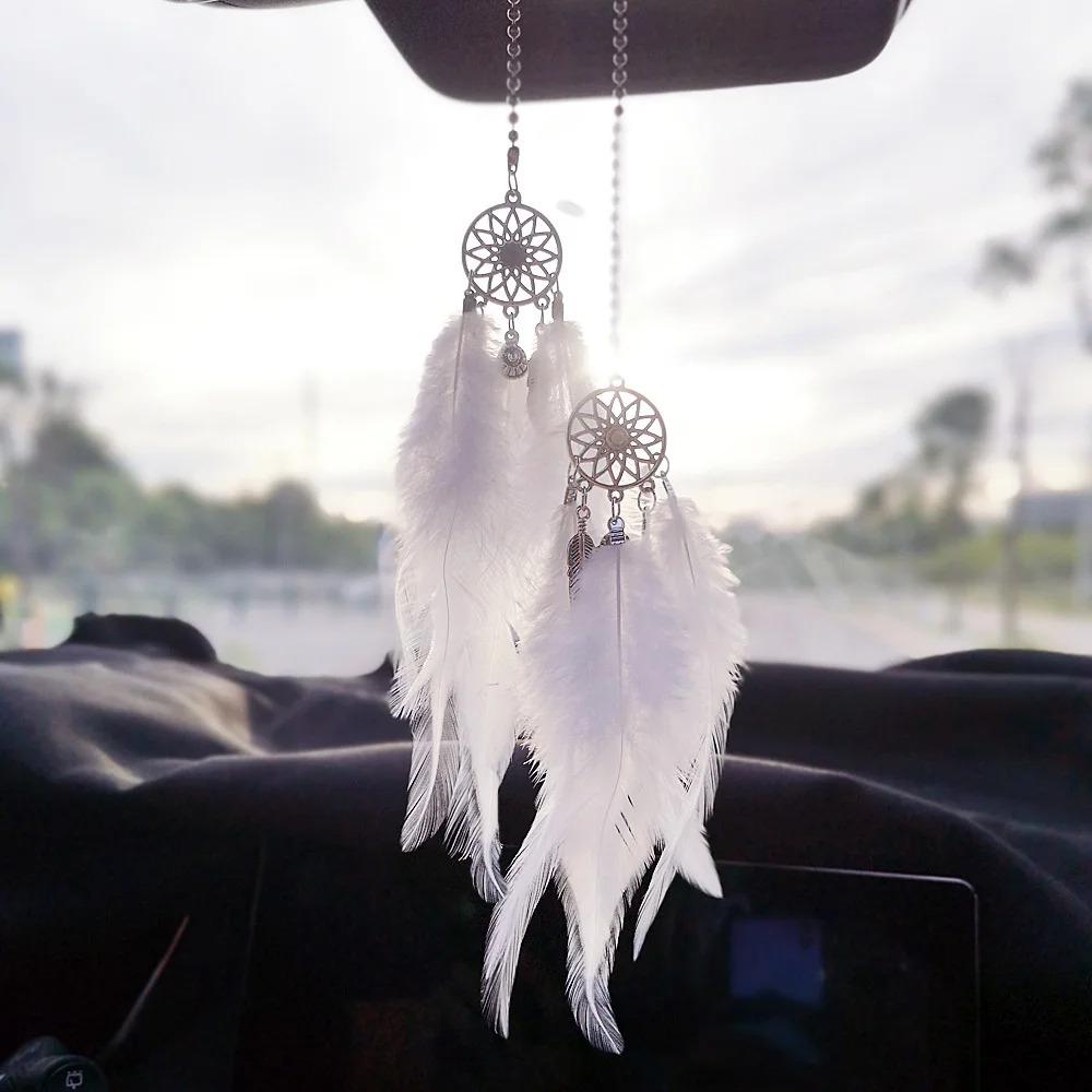 Dream Catcher Car Pendant for Girls Feather Mirror Hanging Pendant Home Decor Lucky Car Ornament Girls Car Interior Accessories