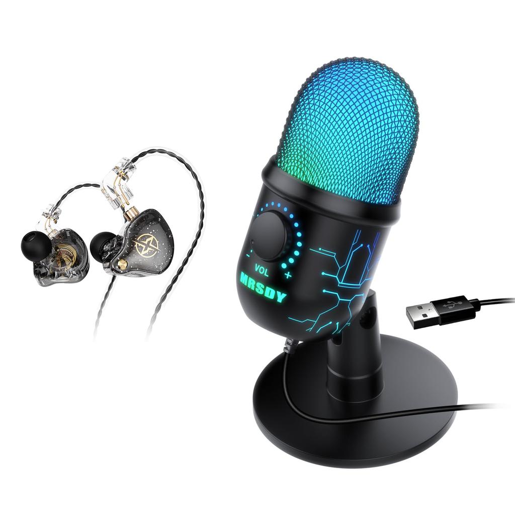 MRSDY Gaming Microphone, USB Computer Microphone for PCMacPS4PS5, Condenser Podcast Microphone for Studio Recording, YouTube, and Streaming with