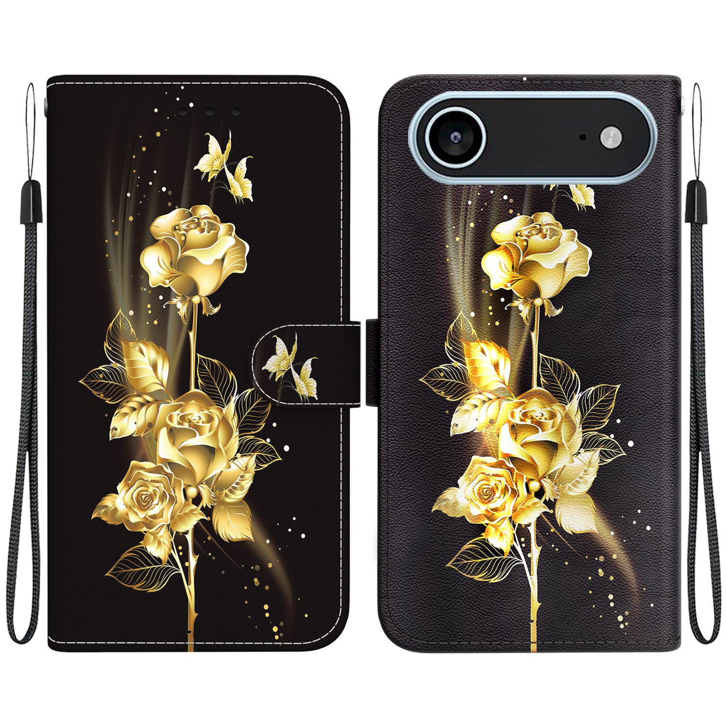 

For iPhone 17 Air Wallet Phone Case Anti-Drop Leather Flip Cover Pattern Printing with Strap D