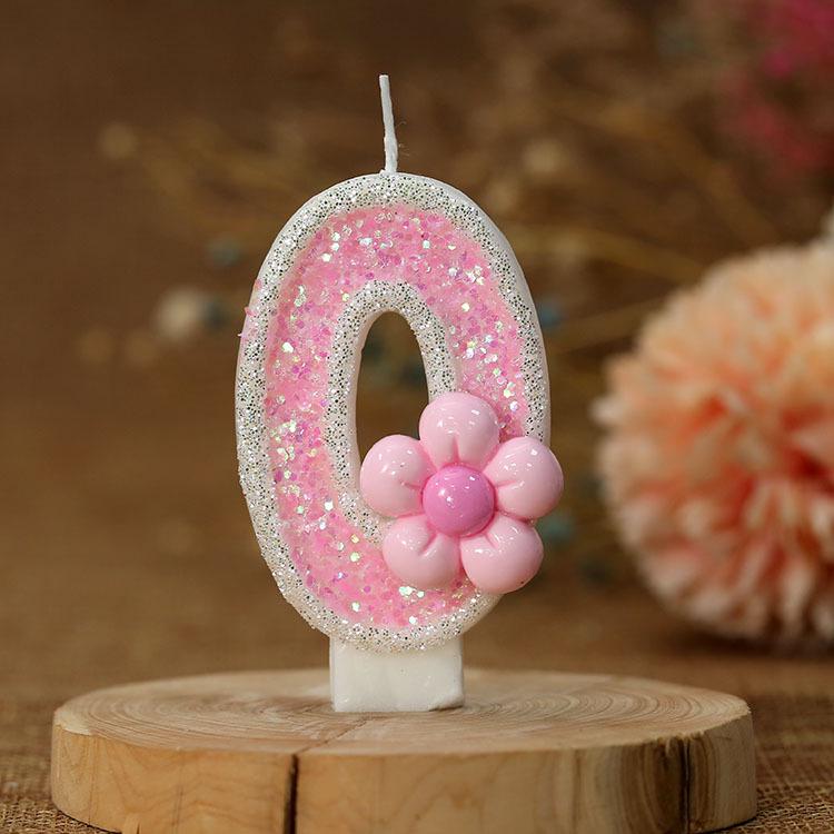 Romantic Pink Five-Petal Flower Number Candle for Cake Decoration