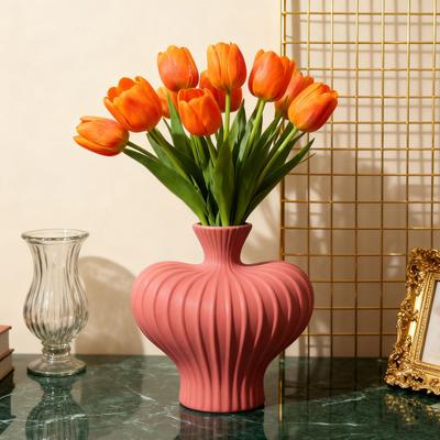 Jarrón de Cerámica Yousheng con Nervaduras Florero Minimalista Moderno Contenedor para Flores Centro de Mesa para Hogar u Oficina Florero Decorativo para Plantas Florales