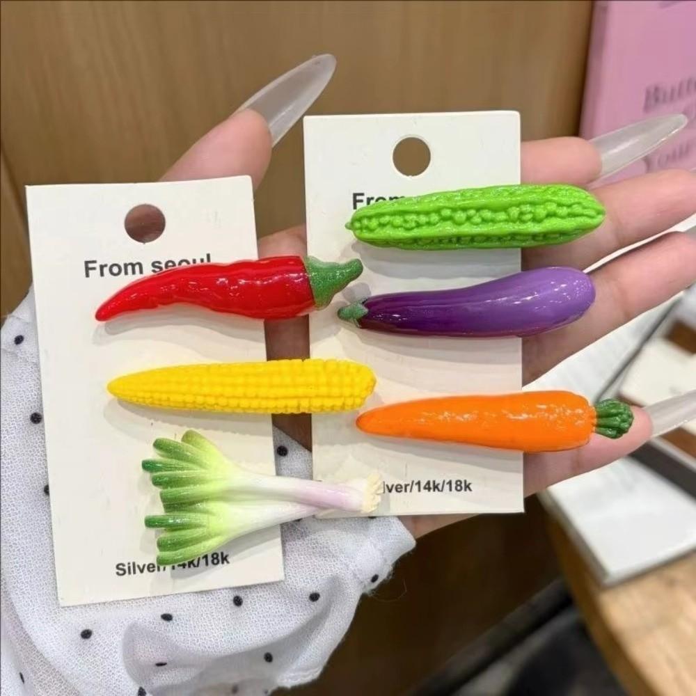 6Pcs/Set Realistic Vegetable Shape Food-Shaped Hairpin Novelty Side Hair Clips Bangs Flyaway Hair