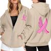 Women's Breast Sweatshirt Ribbon Breast Long Sleeve Hooded Pocket Casual Sweatshirt Jacket