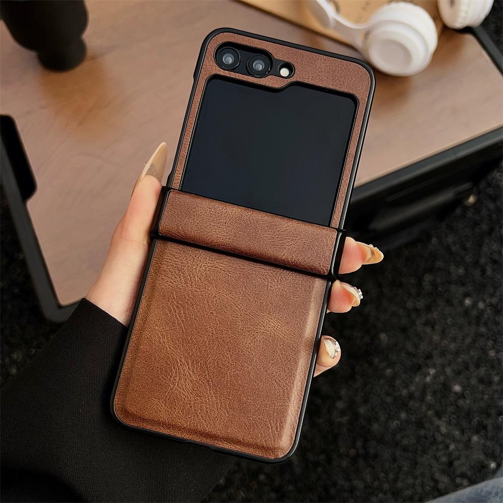 For Samsung Galaxy Z Flip 7 6 5 4 3 5G Case Luxury Leather Hinge All-inclusive Folding Shockproof Protective Hard Back Cover