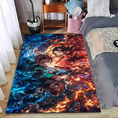 Fiery Anime Battle Carpet Designed Floor Mat, Suitable As a Non-slip Mat for the Living Room or Bedroom Sofa