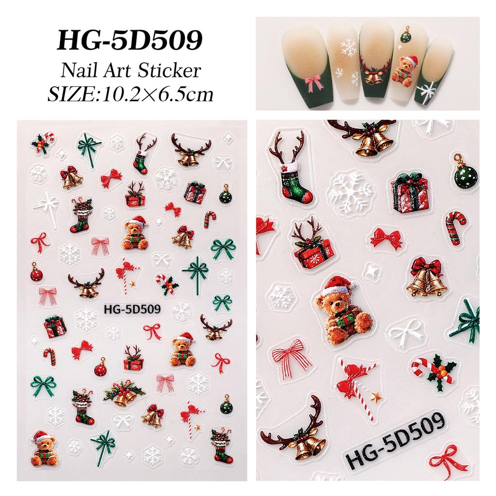 1/5pcs New Christmas Stickers 5D Cute Cartoon Santa Claus Snowflake Festival Tent Small Stickers Nail DIY Decoration Accessories