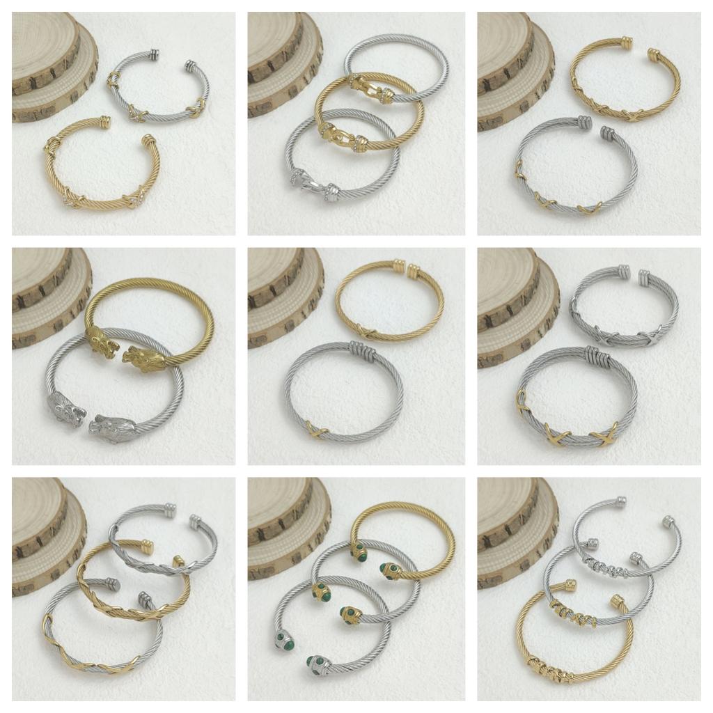 Stainless Steel Letter X Inlaid Zirconium Twist Rope Steel Wire Rope Opening Bracelet Women's Cable Bracelet Party Daily Jewelry
