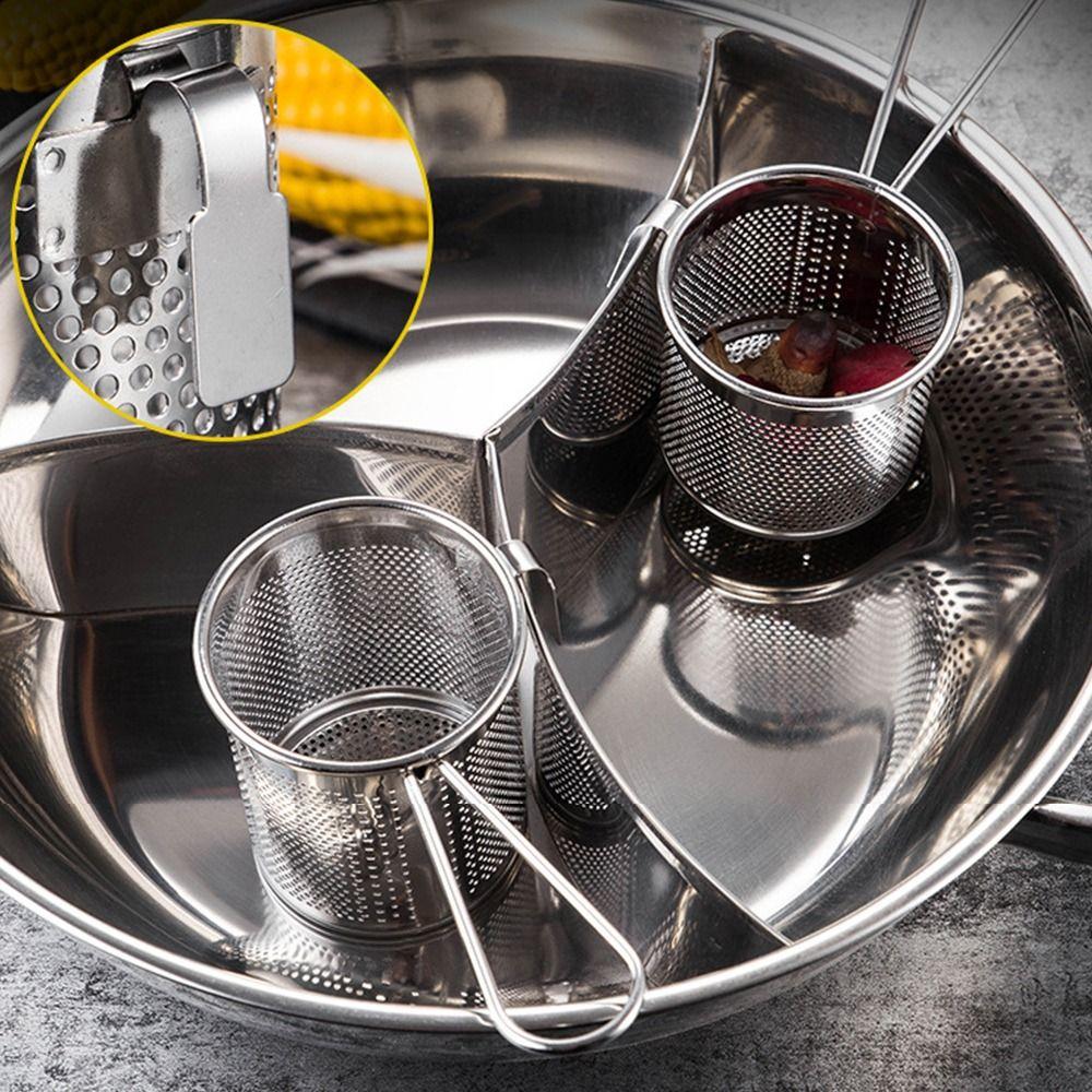 304 Stainless Steel Hangable Colander Silver Hotpot Strainer Mesh Deep Frying Basket Kitchen