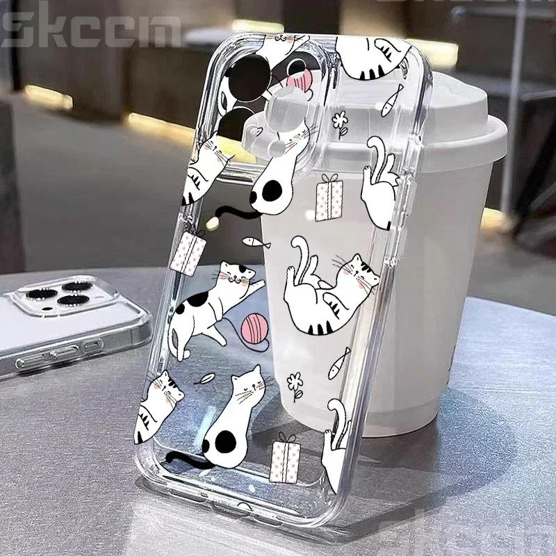 Cartoon Animal Cute Cat Soft Clear Phone Case For iPhone 15 Cases iPhone 16 14 13 12 11 Pro Max Mini XS XR X 7 8 Plus Cover
