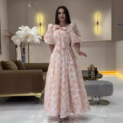 2024 Summer Women's Sweet French Tea Party Puff Sleeve Waist-Gathered Long Dress