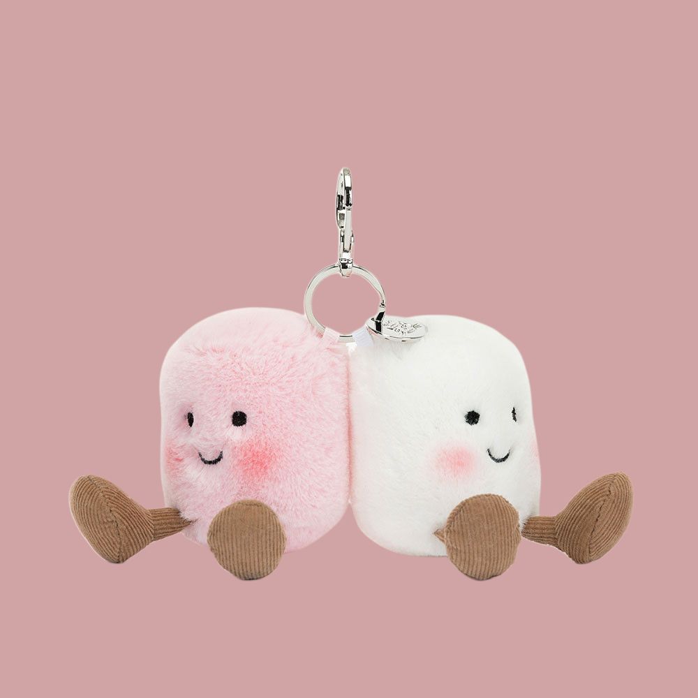 JELLYCAT Valentine's Day Amuseables Pair of Marshmallows Bag Charm A pair of marshmallow bags,  white powder doll plush pendant sitting 9cm high