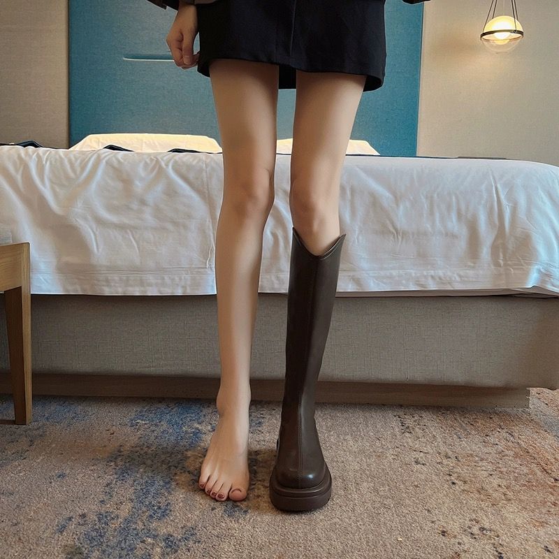 Fashion Autumn Winter Leather Mid Calf Shoes Woman Trend 2025 Novelty Hot Footwear Waterproof Large Size Warm Half High Boots for Women