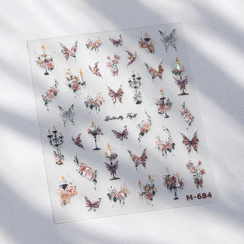 

Самоклеящиеся гелевые наклейки для ногтей с термопереносом - Дизайн Цветы и бабочки (М-684)