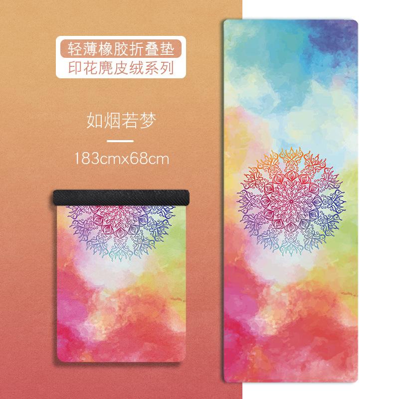 Ultra-thin Folding Yoga Mat Natural Rubber Suede Print Exercise Portable Sweat-absorbing Meditation Aesthetics DIY 183*68*0.1cm