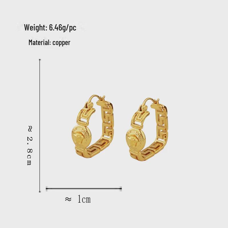 Copper-Plated Gold Hollow Design Medieval Style Earrings - High-End Temperament 